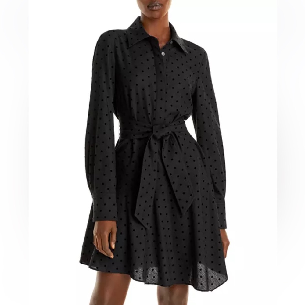 Asymmetric Shirt Dress with subtle polka dots (black on black)